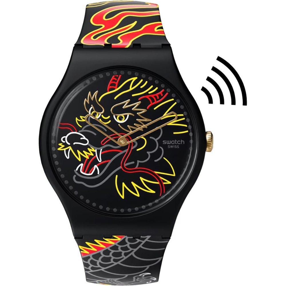 Swatch Originals Large (41mm) SO29Z137-5300 Dragon in wind Pay! Horloge